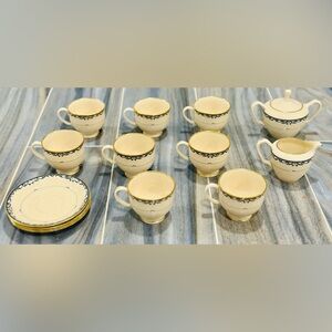 LENOX Liberty China Footed Cup & Saucer, Creamer, Sugar Bowl with Lid 22k Gold